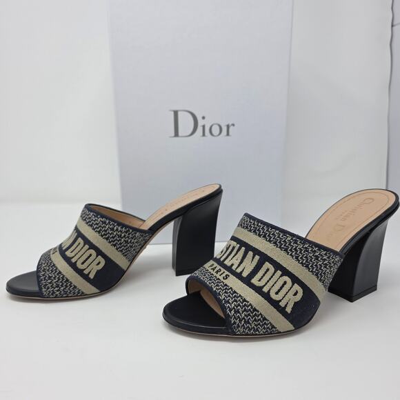 Christian Dior Dway Embroidered Heeled Mule Slides Blue IT 36.5 US 6.5 - Picture 4 of 15